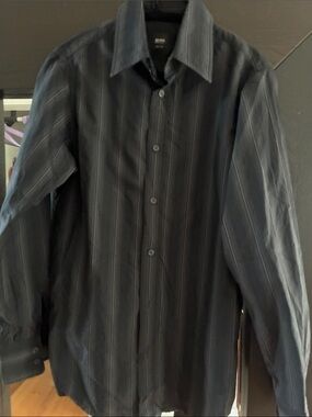 Hugo Boss , Body Line Black Shirt with Gray Pinstripes, Sz: Small